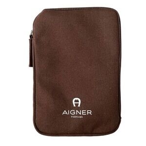 Aigner Brown Zip-Around Pouch - Asiana Airlines Unisex Amenity Kit Toiletry Bag